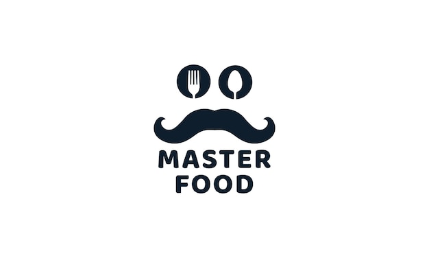 Ilustración bigote con tenedor y cuchara comida o restaurante logo icono vector