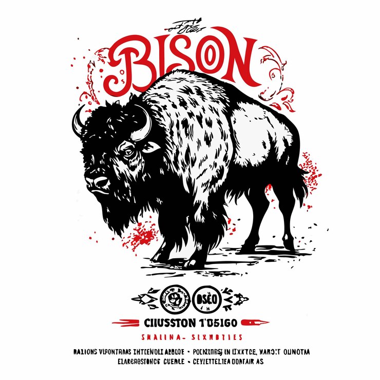 Vector ilustración de bisonte dibujada a mano en estilo vintage