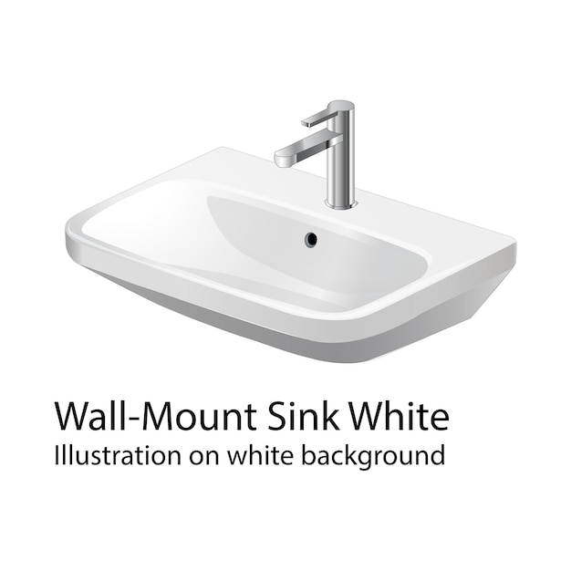 Ilustración blanca en fondo blanco del fregadero de WallMount Vol 02