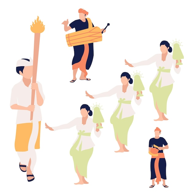 Ilustración blanca y verde Danza balinesa con estilo boho