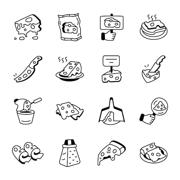 Una ilustración en blanco y negro de algo de comida y una pizza.