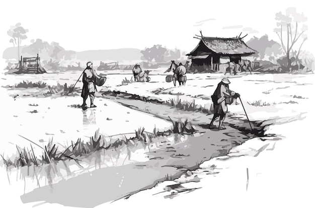 ilustración en blanco y negro para archivo eps de granja