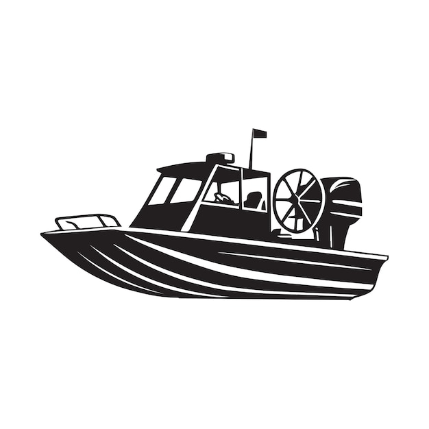 Ilustración en blanco y negro de un barco a motor navegando en el mar