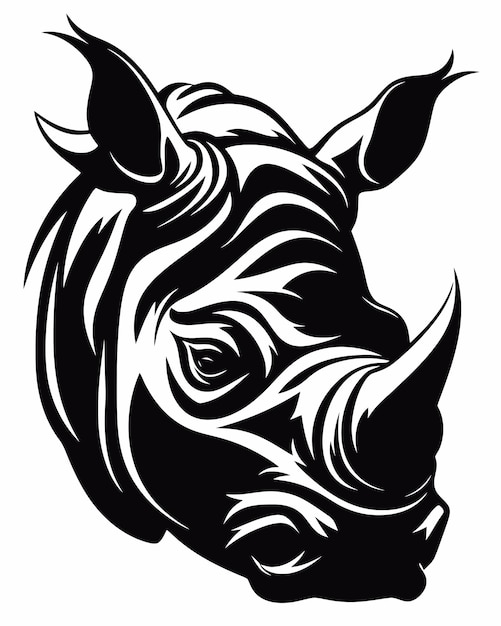 Una ilustración en blanco y negro de una cabeza de rinoceronte.