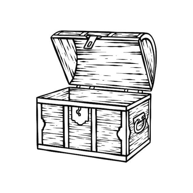Ilustración en blanco y negro de un cofre del tesoro