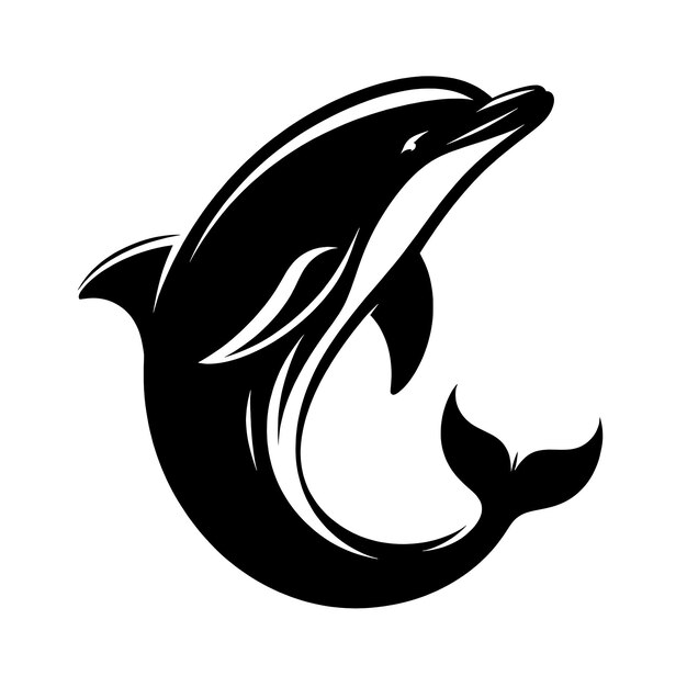 Ilustración en blanco y negro de un delfín saltando