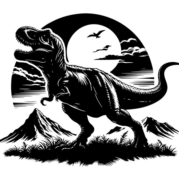 Ilustración en blanco y negro de un dinosaurio TRex