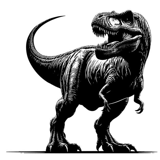 Ilustración en blanco y negro de un dinosaurio TRex