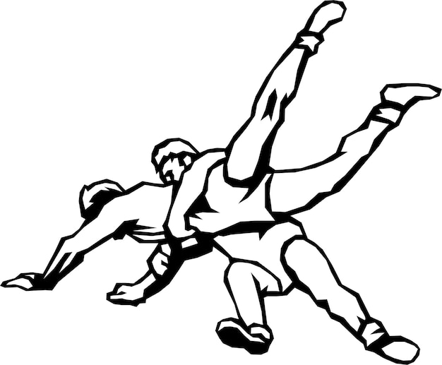 Una ilustración en blanco y negro de dos hombres peleando.