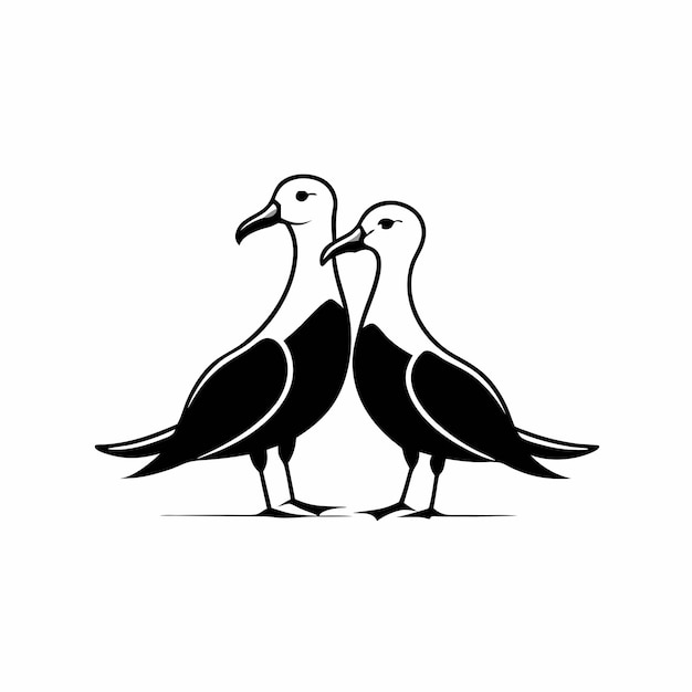 una ilustración en blanco y negro de dos pájaros albatros de pie uno al lado del otro