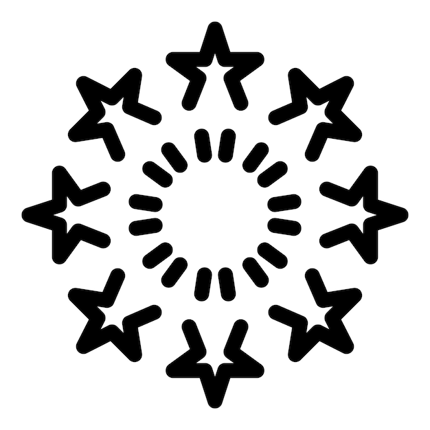 Ilustración en blanco y negro de estrellas dispuestas en un patrón circular adecuado para íconos y decoraciones