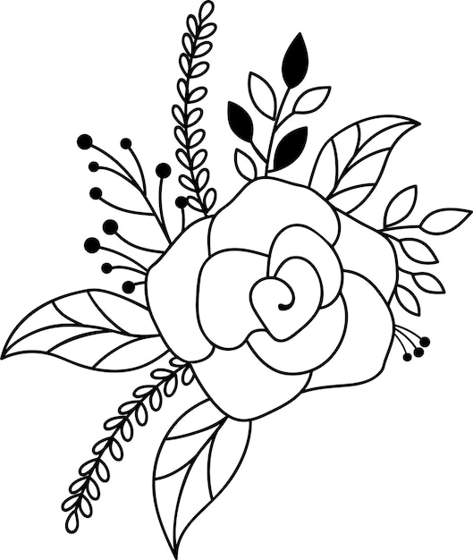 Ilustración en blanco y negro con una flor sobre un fondo blanco ilustración vectorial de una rosa