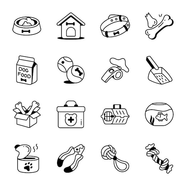 Una ilustración en blanco y negro de un ícono de comida para perros.