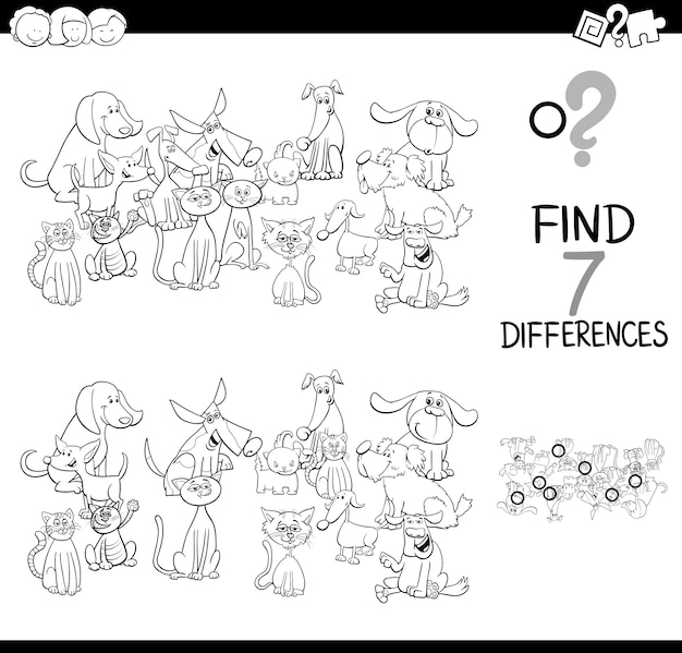 Ilustración blanco y negro del juego de diferencias