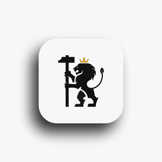 una ilustración en blanco y negro de un león con una corona en él