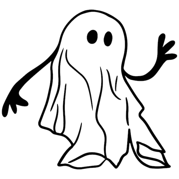 Ilustración en blanco y negro de un lindo fantasma para tu diseño