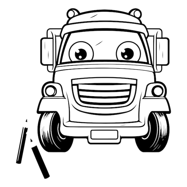 Ilustración en blanco y negro de la mascota del personaje de Funny Truck