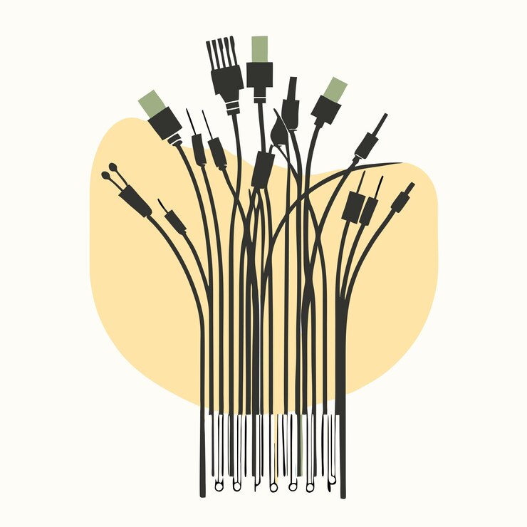 Vector una ilustración en blanco y negro de un montón de cables eléctricos