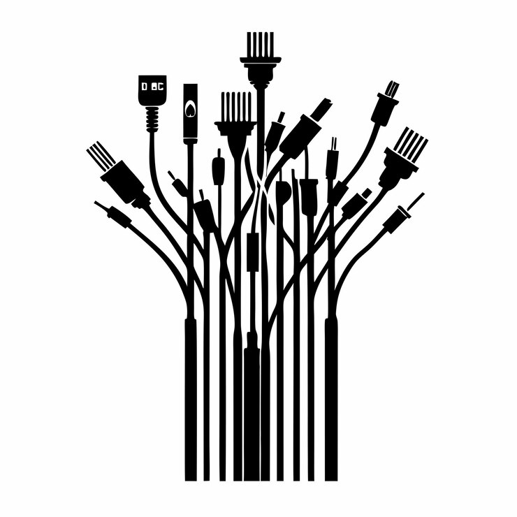 Vector una ilustración en blanco y negro de un montón de cables eléctricos