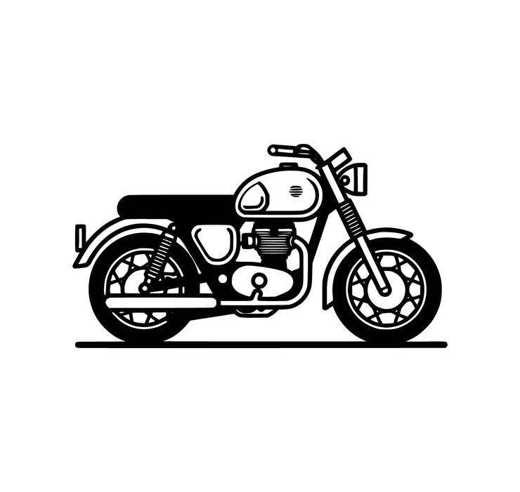 Ilustración en blanco y negro de una motocicleta