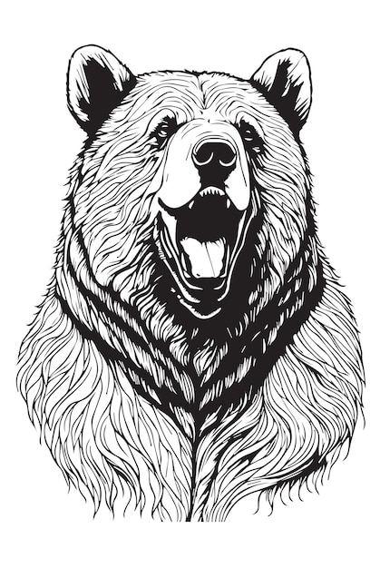 Vector una ilustración en blanco y negro de un oso grizzly