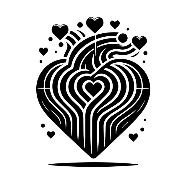 Vector ilustración en blanco y negro de un patrón con símbolos abstractos de corazón