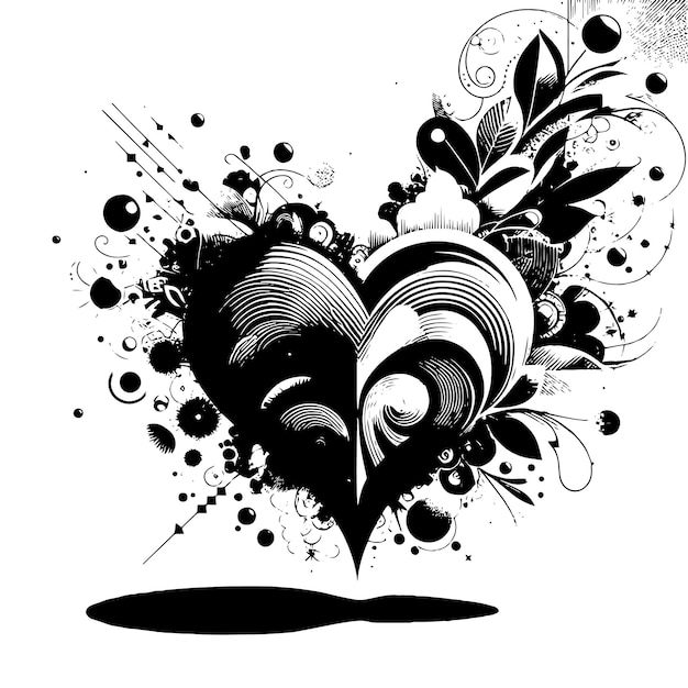 Vector ilustración en blanco y negro de un patrón con símbolos abstractos de corazón