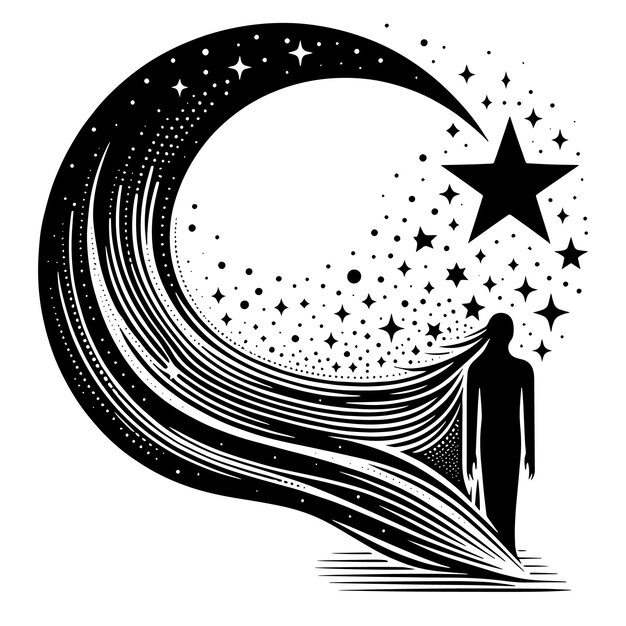 Vector ilustración en blanco y negro de un patrón con símbolos de estrellas abstractos