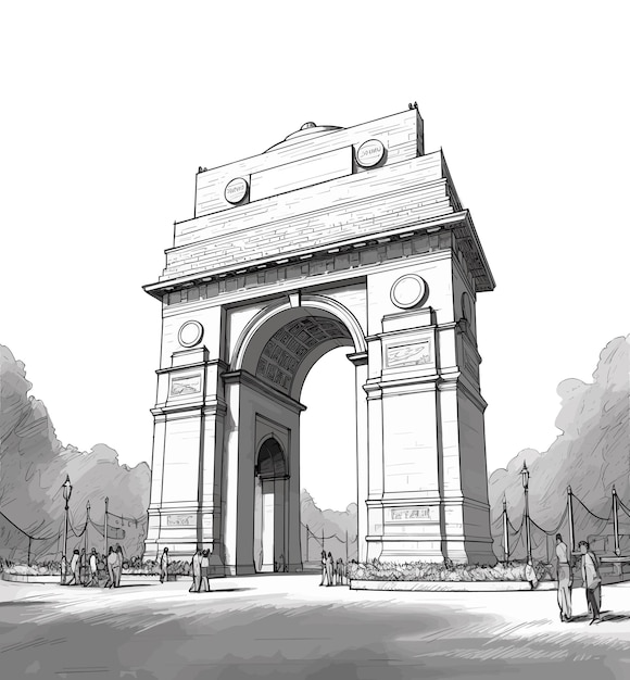 Vector ilustración en blanco y negro de una puerta de la india