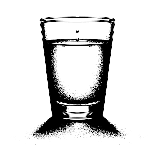 Vector ilustración en blanco y negro de un refrescante vaso de agua