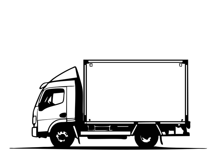 Ilustración en blanco y negro de la silueta de un camión Transporte de entregas