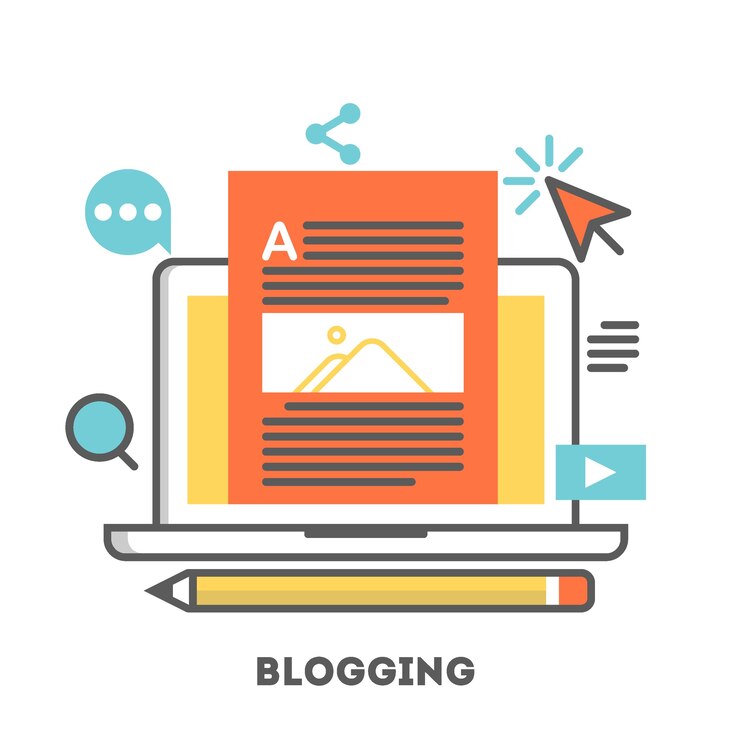 Vector ilustración de blogging usando una laptop