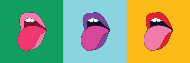 Ilustración boca labio retro cyberpunk diseño único