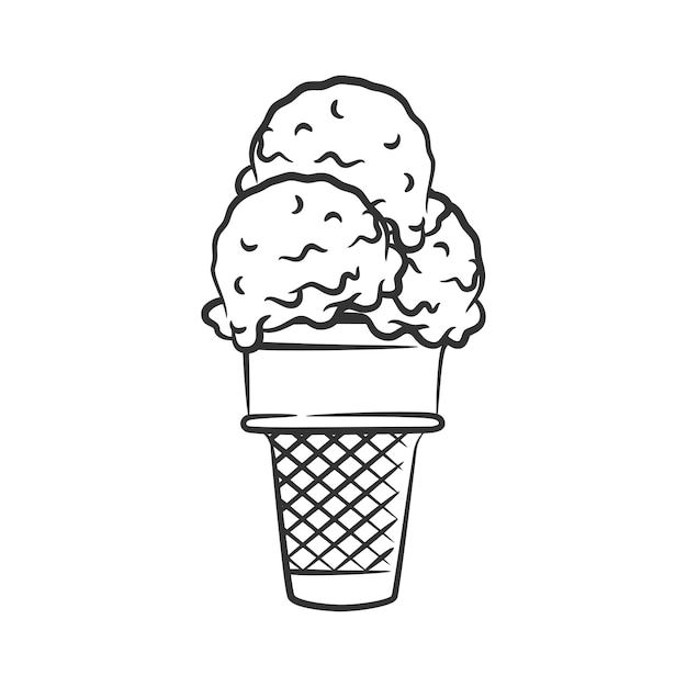 Ilustración del boceto artístico de la línea del cono de helado