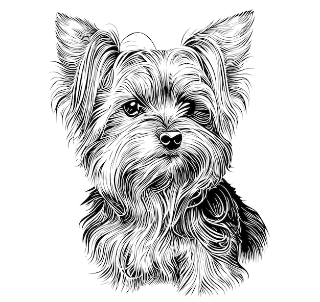 Vector ilustración de boceto dibujado a mano de perro yorkshire terrier