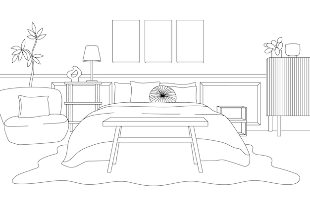 Ilustración de boceto de diseño de interiores dibujado a mano