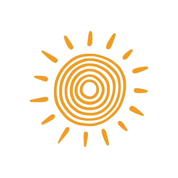 Ilustración de boceto de Doodle sol dibujado a mano lindo sol naranja garabateado niños dibujados estilo vectorial