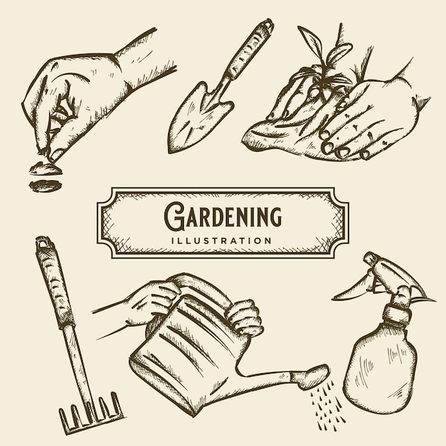 Ilustración de boceto de jardinería