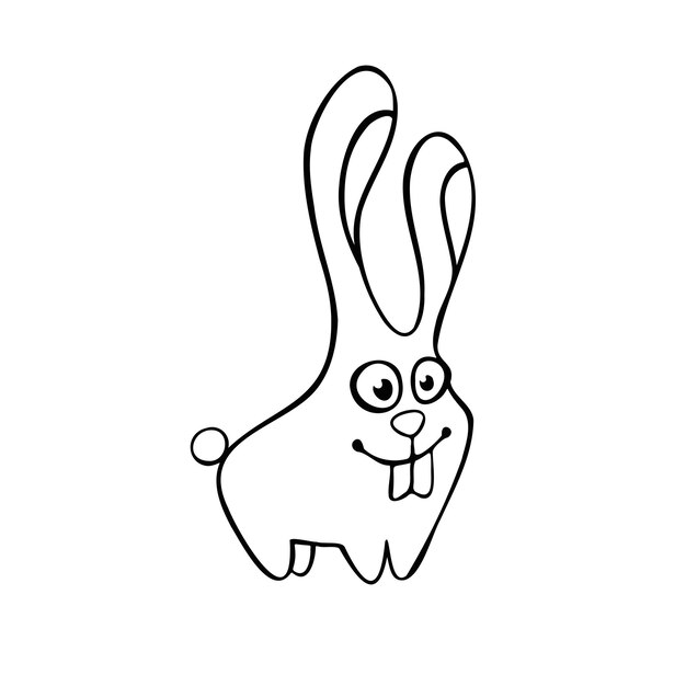 Ilustración de boceto de línea de liebre de juguete de dibujos animados para niños