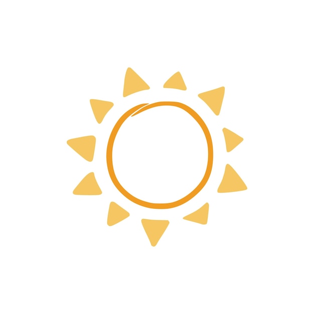 Ilustración de boceto del sol dibujado a mano lindo sol naranja garabateado dibujado por niños