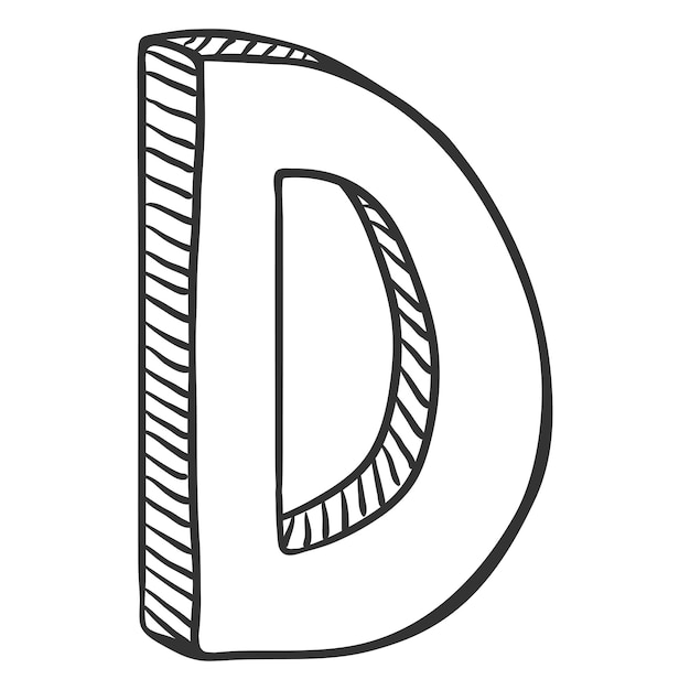 Ilustración de boceto único vectorial La letra D