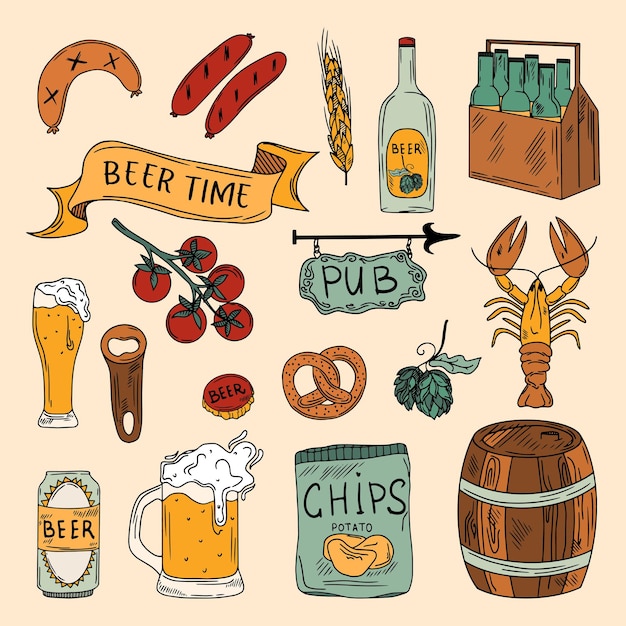 ilustración de boceto de vector de cerveza para paquetes de productos de decoración de diseño y decoración de interiores