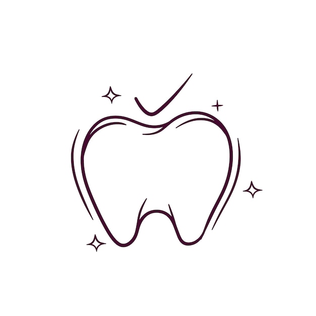 Ilustración de boceto de vector de garabato de diente sano dibujado a mano
