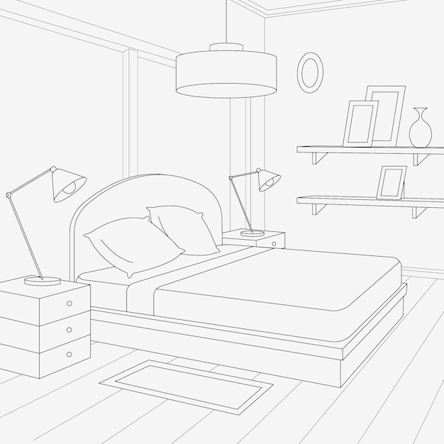 Ilustración de bocetos de diseño de interiores dibujados a mano