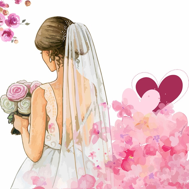 Ilustración de una boda con decoraciones de flores