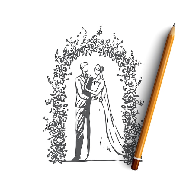 Vector ilustración de boda dibujada a mano