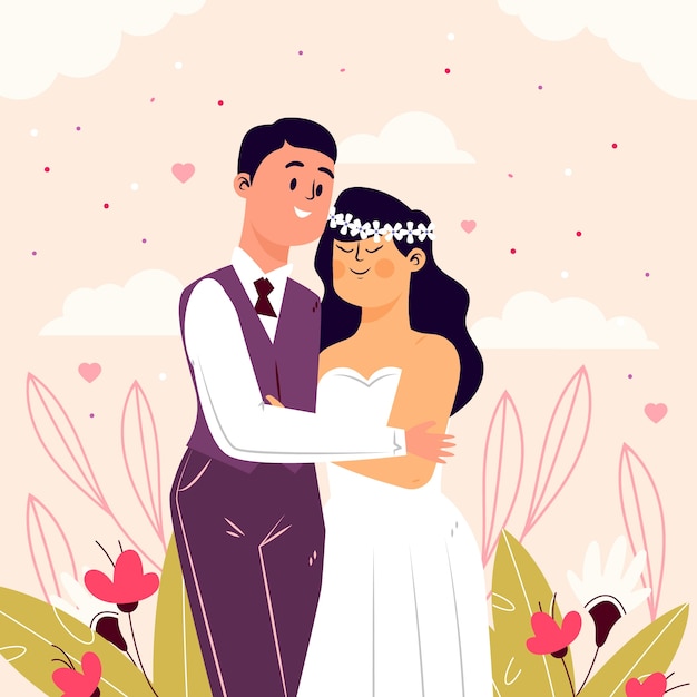 Vector ilustración de boda dibujada a mano