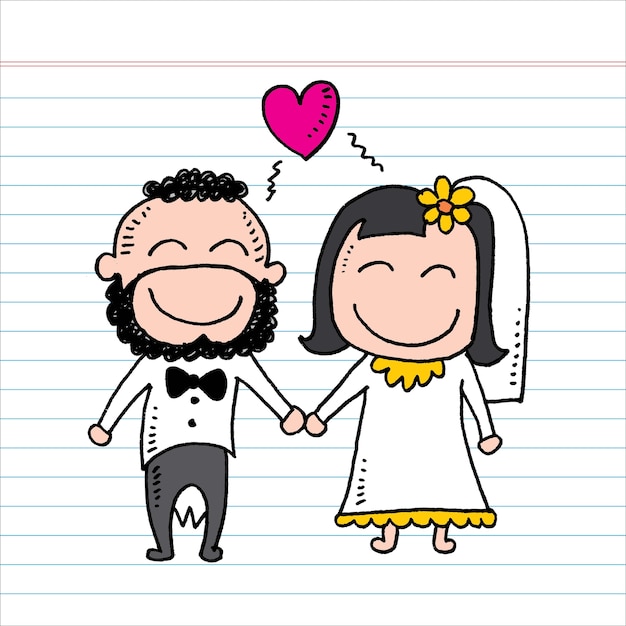 Vector ilustración de boda de dibujos animados