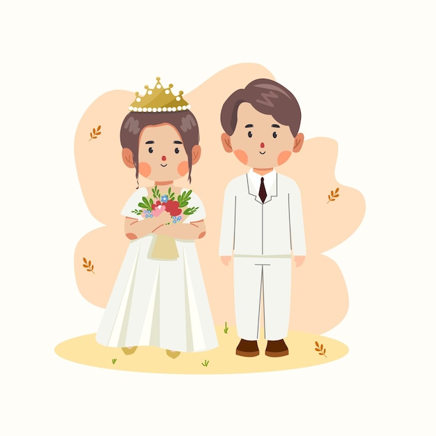 Ilustración de boda de pareja de dibujos animados lindo