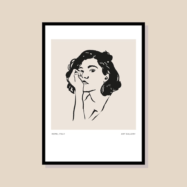 Ilustración bohemia mínima de silueta de mujer para diseño de carteles